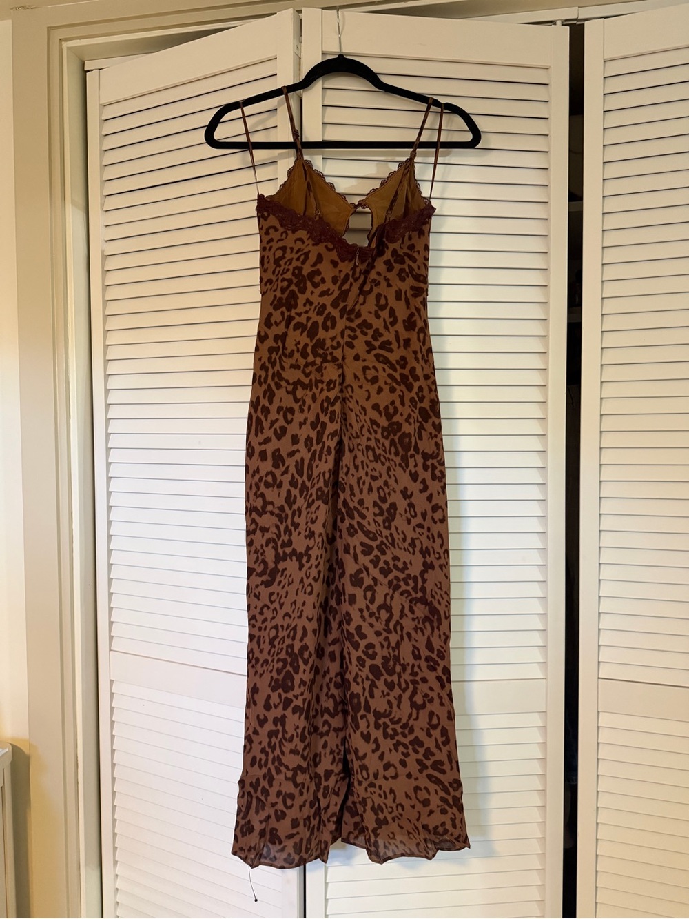 NWOT Reformation Brown Leopard-Print Slip Maxi Dress with Lace - Picture 2 of 5